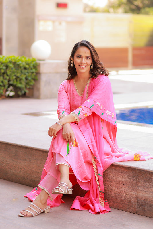 Saina Nehwal in Pink Kalidar Elegant Kalidar