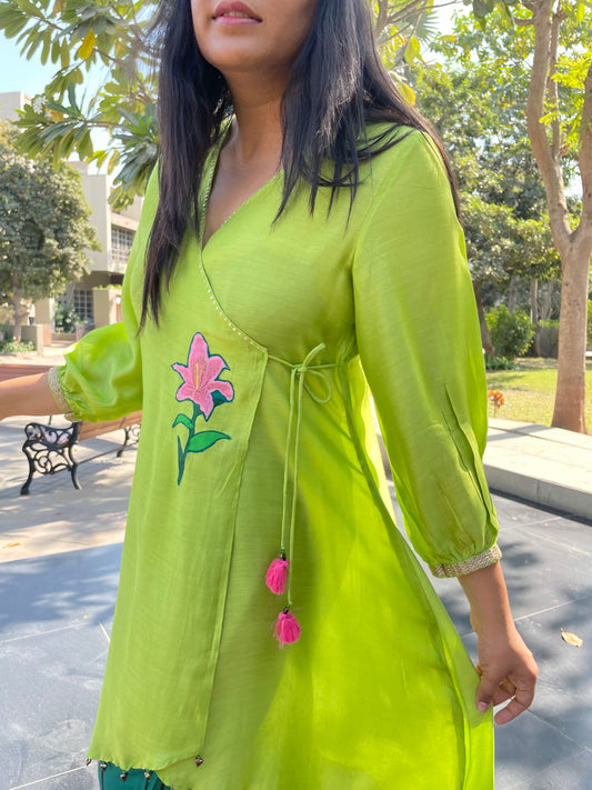 Overlap Kurta Set - Green