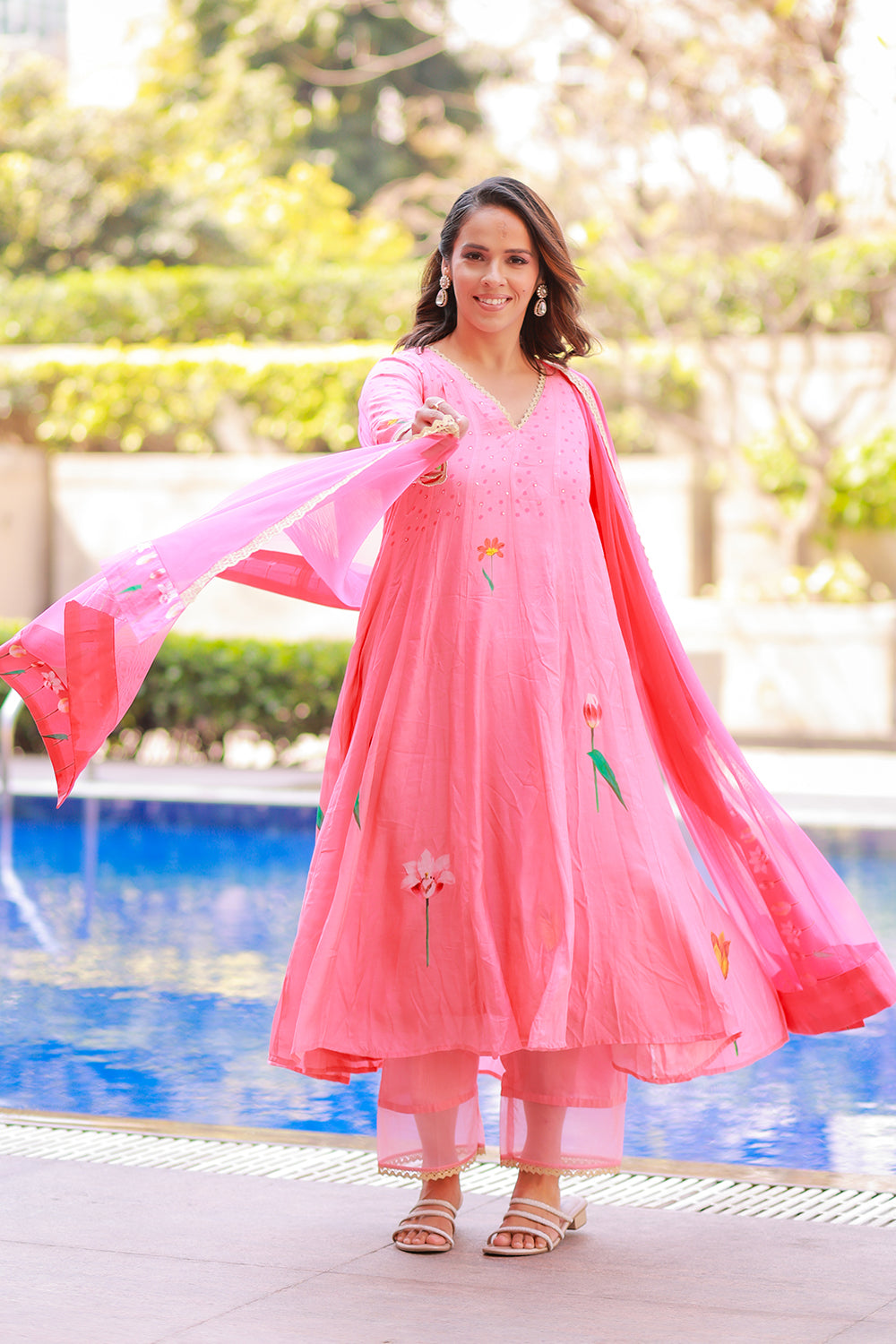 Saina Nehwal in Pink Kalidar Elegant Kalidar