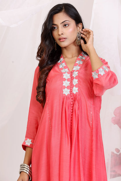 Coral and Grey Kurta Set