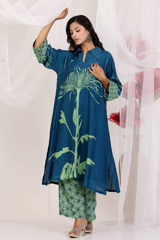 Kurta Set  Dark Blue Pear Green