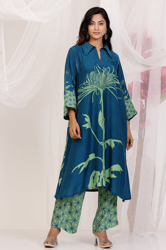 Kurta Set  Dark Blue Pear Green