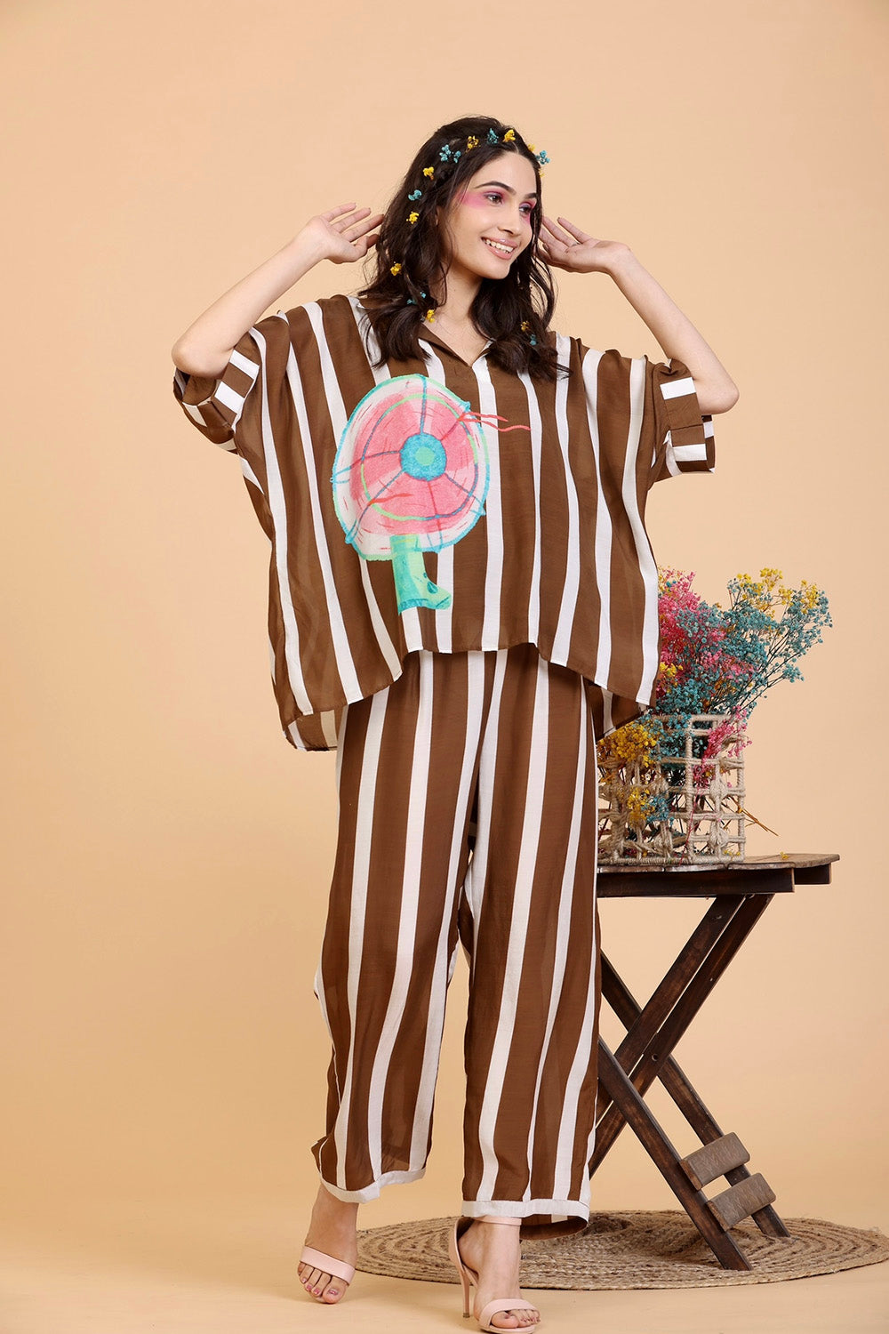 Brown And White Coord Set