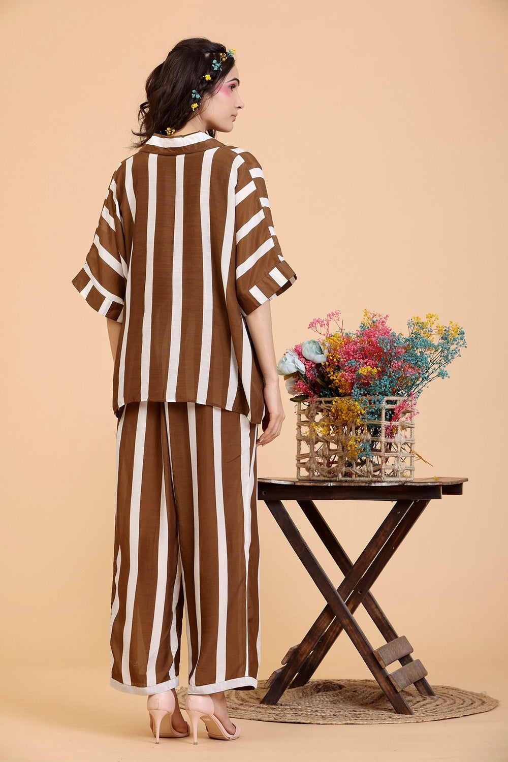 Brown And White Coord Set