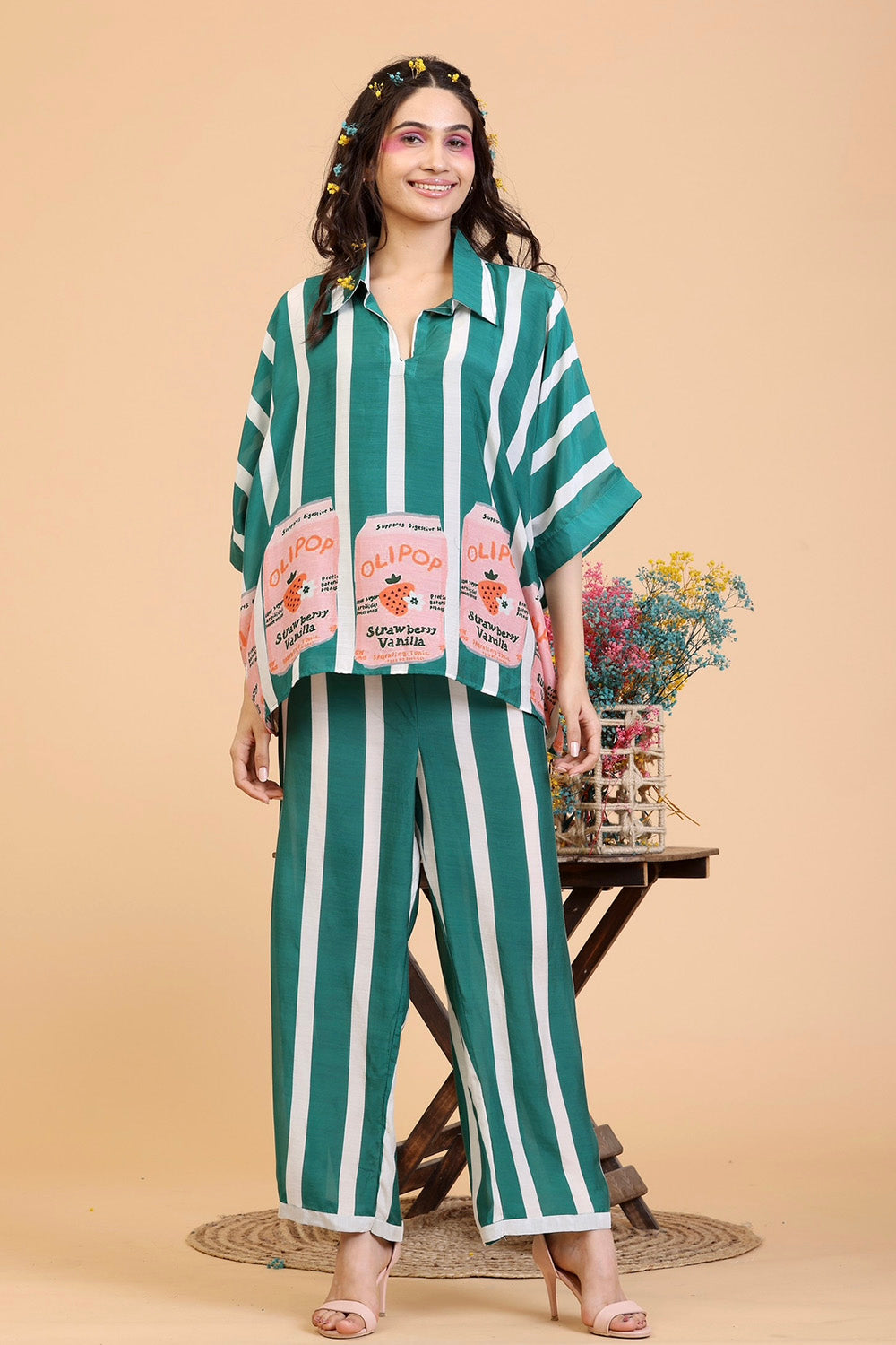 Green And White Coord Set