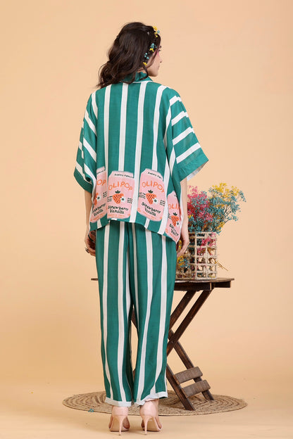 Green And White Coord Set