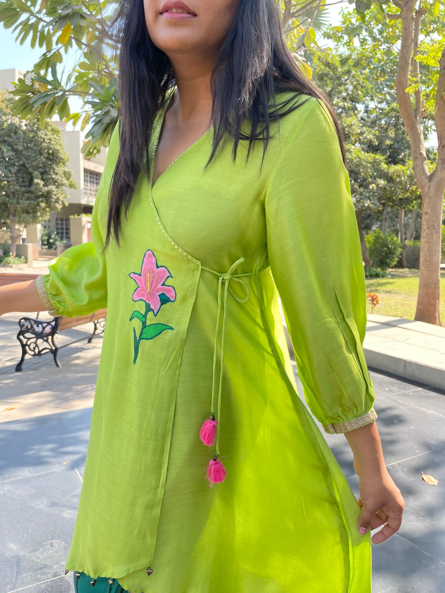 Overlap Kurta Set - Green