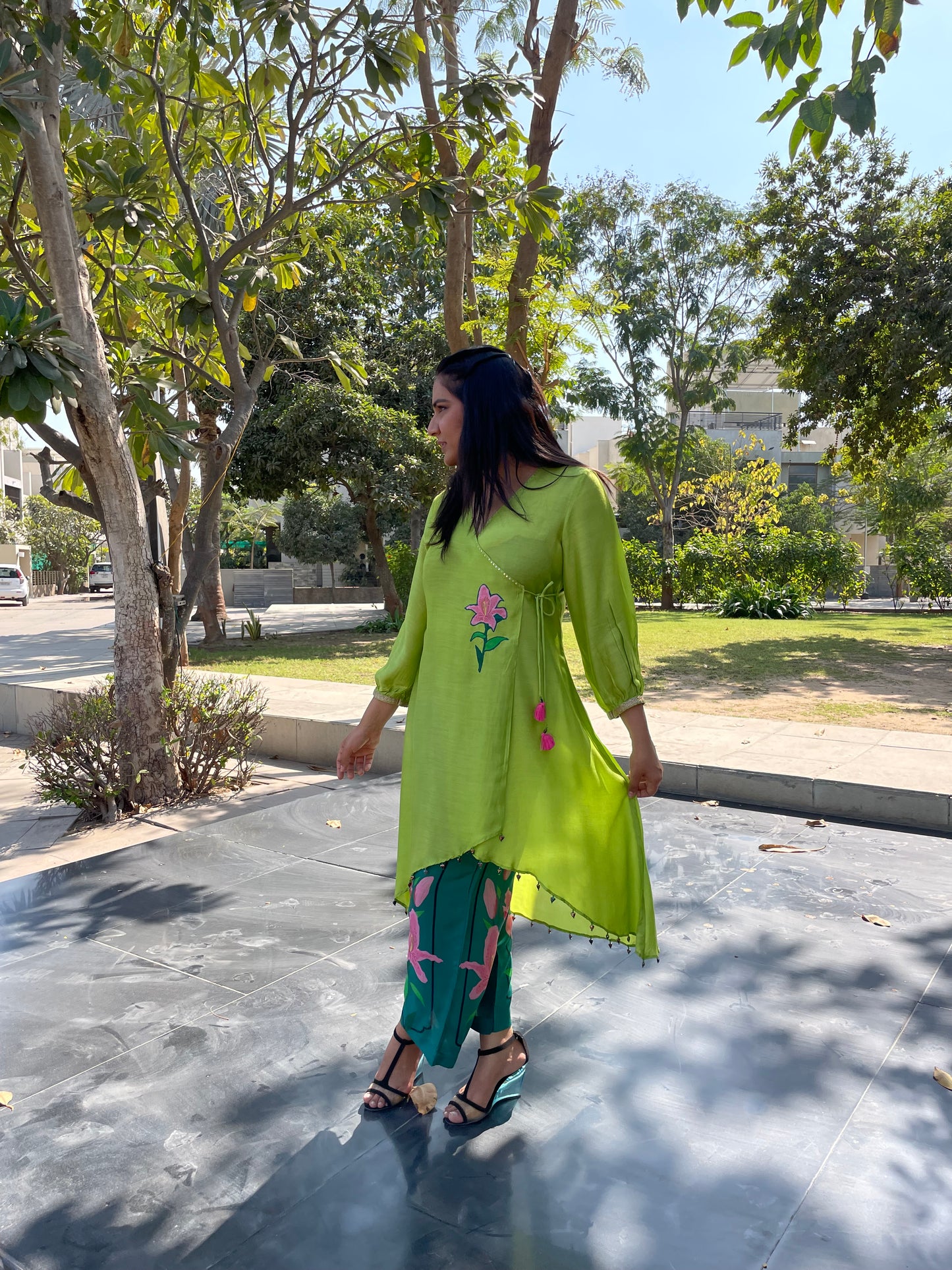 Overlap Kurta Set - Green