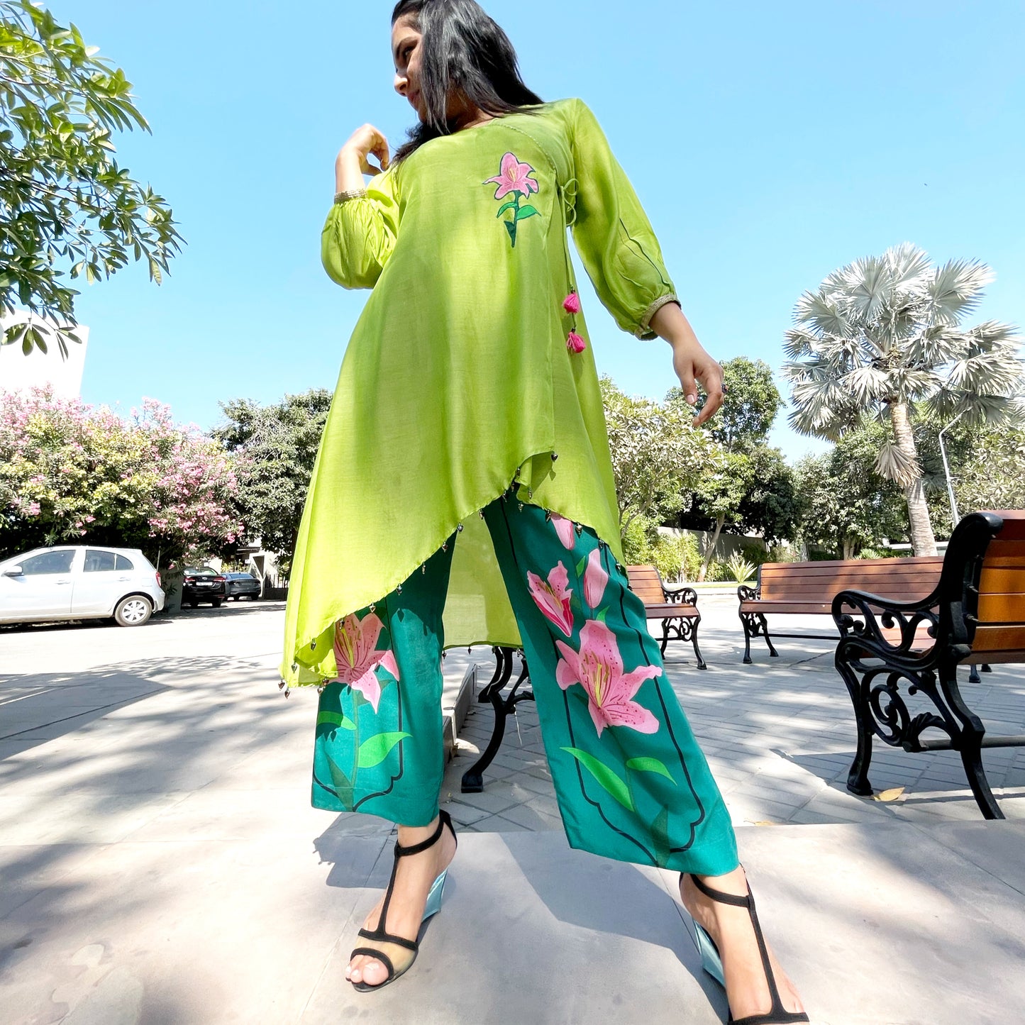 Overlap Kurta Set - Green