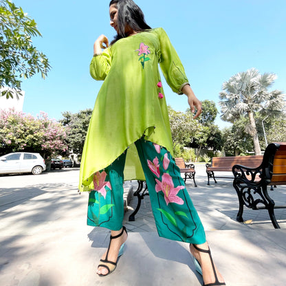 Overlap Kurta Set - Green