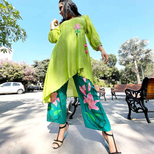 Overlap Kurta Set - Green